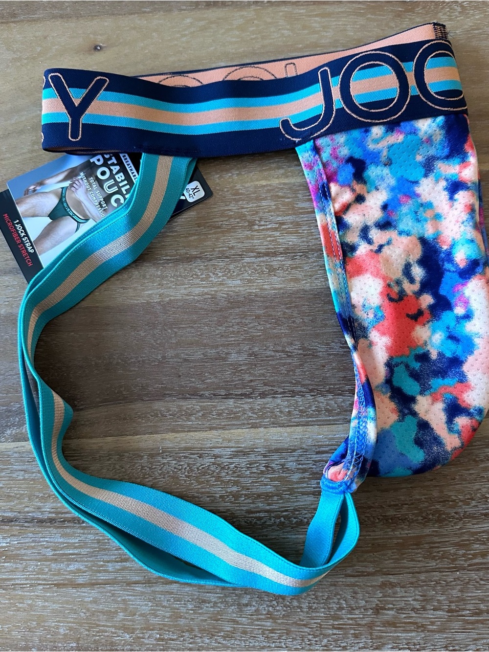 Jockey Multicolor Tie-Dye Print Athletic Jockstrap with Teal Straps - Picture 2 of 3